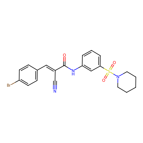 (E)-3-(4-bromophenyl)-2-cyano-N-(3-piperidin-1-ylsulfonylphenyl)prop-2-enamide structure