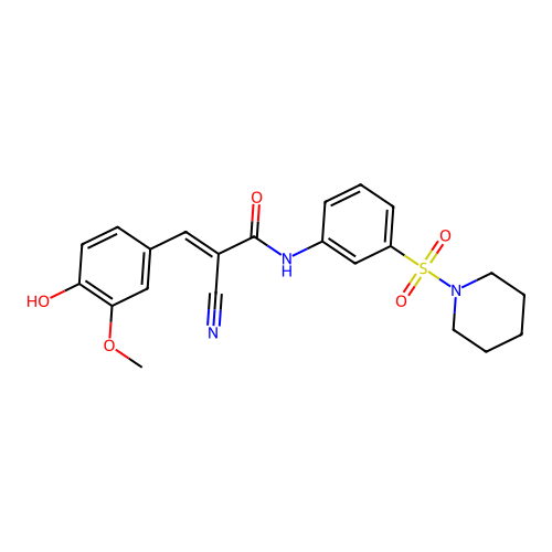 (E)-2-cyano-3-(4-hydroxy-3-methoxyphenyl)-N-(3-piperidin-1-ylsulfonylphenyl)prop-2-enamide structure