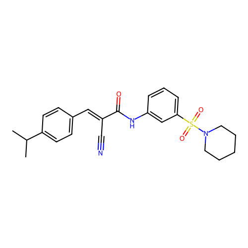 (E)-2-cyano-N-(3-piperidin-1-ylsulfonylphenyl)-3-(4-propan-2-ylphenyl)prop-2-enamide structure