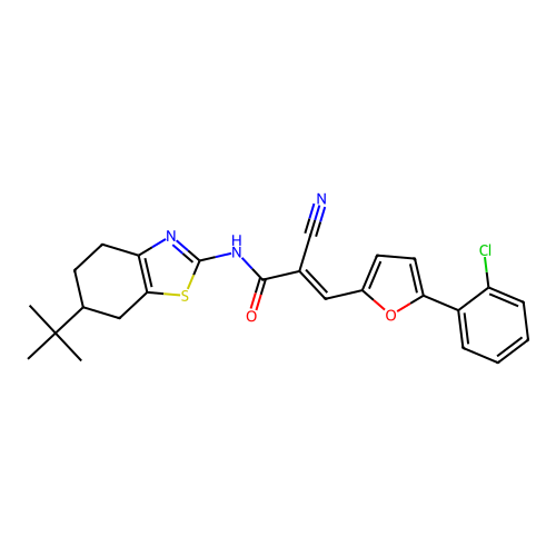 (E)-N-(6-tert-butyl-4,5,6,7-tetrahydro-1,3-benzothiazol-2-yl)-3-[5-(2-chlorophenyl)furan-2-yl]-2-cyanoprop-2-enamide structure