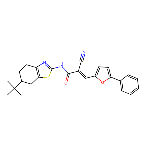 (E)-N-(6-tert-butyl-4,5,6,7-tetrahydro-1,3-benzothiazol-2-yl)-2-cyano-3-(5-phenylfuran-2-yl)prop-2-enamide structure