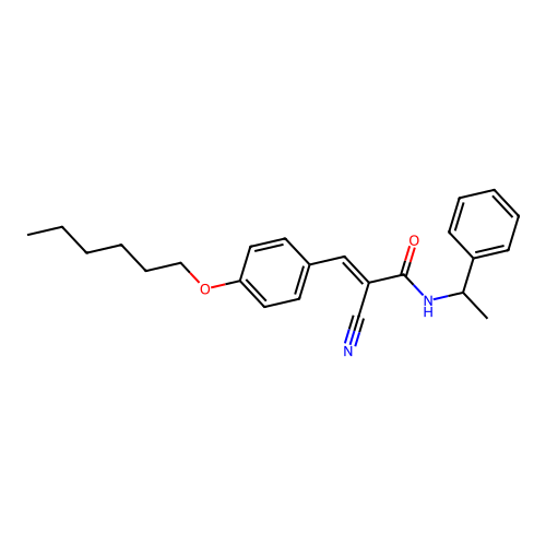 2-cyano-3-[4-(hexyloxy)phenyl]-N-(1-phenylethyl)prop-2-enamide structure
