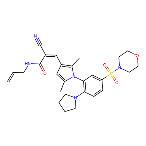 (Z)-2-Cyano-3-[2,5-dimethyl-1-(5-morpholin-4-ylsulfonyl-2-pyrrolidin-1-ylphenyl)pyrrol-3-yl]-N-prop-2-enylprop-2-enamide structure