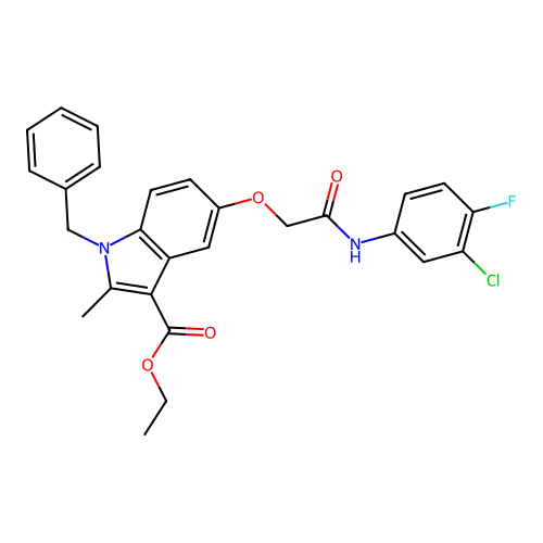 Ethyl 1-benzyl-5-[(3-chloro-4-fluoro-phenyl)carbamoylmethoxy]-2-methyl-indole-3-carboxylate structure