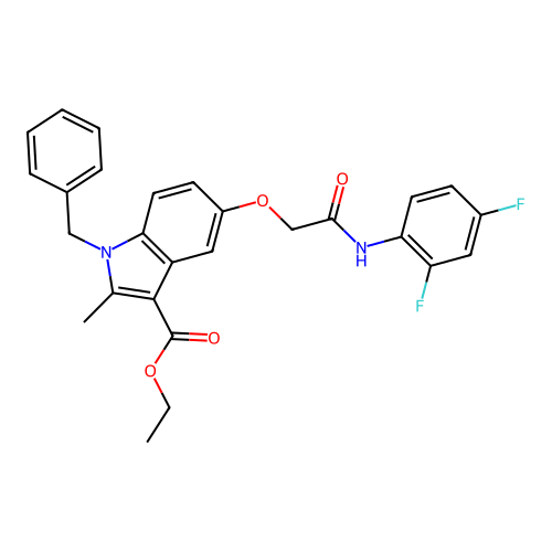 Ethyl 1-benzyl-5-[(2,4-difluorophenyl)carbamoylmethoxy]-2-methyl-indole-3-carboxylate structure