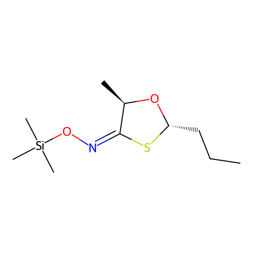 1,3-Oxathiolan-4-one, 5-methyl-2-propyl-, O-(trimethylsilyl)oxime, trans- structure