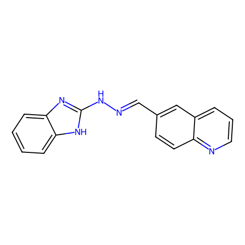 6-[(E)-(1,3-dihydro-2H-benzimidazol-2-ylidenehydrazinylidene)methyl]quinoline structure