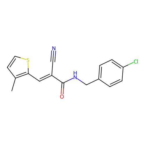 N-[(4-chlorophenyl)methyl]-2-cyano-3-(3-methylthiophen-2-yl)prop-2-enamide structure