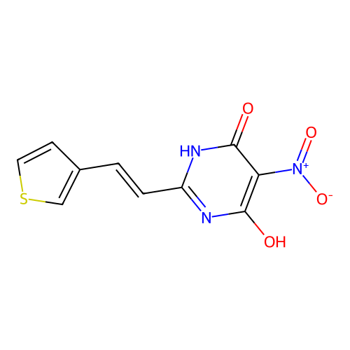 6-hydroxy-5-nitro-2-[(E)-2-(thiophen-3-yl)ethenyl]pyrimidin-4(3H)-one structure
