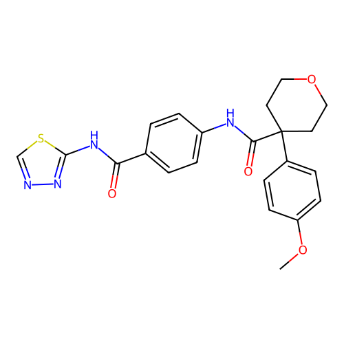 4-(4-methoxyphenyl)-N-[4-(1,3,4-thiadiazol-2-ylcarbamoyl)phenyl]oxane-4-carboxamide structure