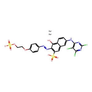 2-Naphthalenesulfonic acid, 4-hydroxy-3-((4-(2-(sulfooxy)ethoxy)phenyl)azo)-7-((2,5,6-trichloro-4-pyrimidinyl)amino)-, disodium salt structure