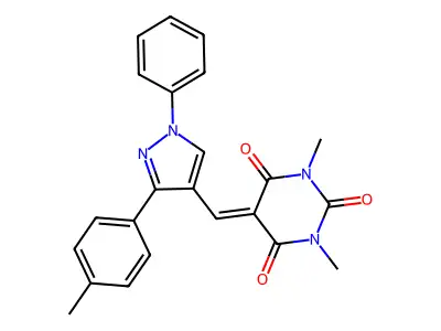 1,3-dimethyl-5-[[3-(4-methylphenyl)-1-phenylpyrazol-4-yl]methylidene]-1,3-diazinane-2,4,6-trione structure