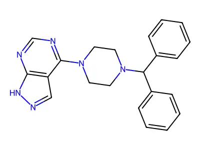 4-(4-benzhydrylpiperazin-1-yl)-1H-pyrazolo[3,4-d]pyrimidine structure