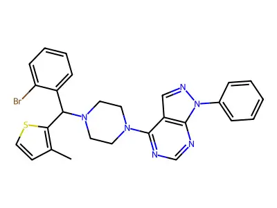 4-(4-((2-Bromophenyl)(3-methylthiophen-2-yl)methyl)piperazin-1-yl)-1-phenyl-1h-pyrazolo[3,4-d]pyrimidine structure