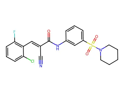 3-(2-chloro-6-fluorophenyl)-2-cyano-N-(3-piperidin-1-ylsulfonylphenyl)prop-2-enamide structure