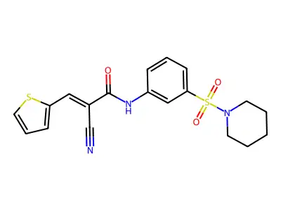 2-cyano-N-(3-piperidin-1-ylsulfonylphenyl)-3-thiophen-2-ylprop-2-enamide structure