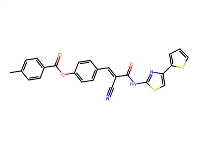 [4-[(E)-2-cyano-3-oxo-3-[(4-thiophen-2-yl-1,3-thiazol-2-yl)amino]prop-1-enyl]phenyl] 4-methylbenzoate structure