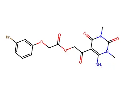 [2-(4-amino-1,3-dimethyl-2,6-dioxopyrimidin-5-yl)-2-oxoethyl] 2-(3-bromophenoxy)acetate structure