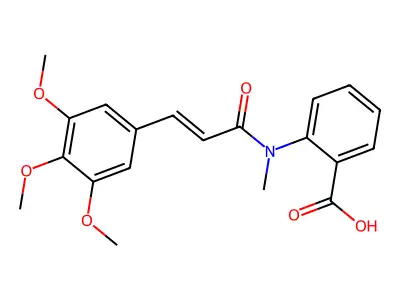 2-[N-methyl-3-(3,4,5-trimethoxyphenyl)prop-2-enamido]benzoic acid structure