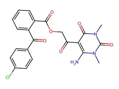 [2-(4-amino-1,3-dimethyl-2,6-dioxopyrimidin-5-yl)-2-oxoethyl] 2-(4-chlorobenzoyl)benzoate structure