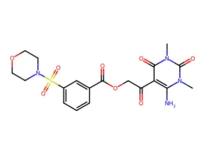 [2-(4-amino-1,3-dimethyl-2,6-dioxopyrimidin-5-yl)-2-oxoethyl] 3-morpholin-4-ylsulfonylbenzoate structure
