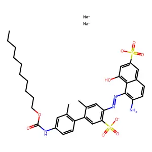 2-Naphthalenesulfonic acid, 6-amino-5-((4'-(((decyloxy)carbonyl)amino)-2,2'-dimethyl-5-sulfo(1,1'-biphenyl)-4-yl)azo)-4-hydroxy-, disodium salt structure