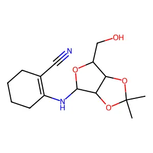 2-[[6-(hydroxymethyl)-2,2-dimethyl-3a,4,6,6a-tetrahydrofuro[3,4-d][1,3]dioxol-4-yl]amino]cyclohexene-1-carbonitrile structure