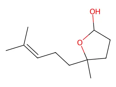 5-Methyl-5-(4-methyl-3-pentenyl)tetrahydro-2-furanol structure