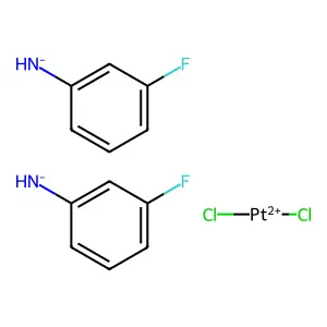 Dichloroplatinum(2+);bis((3-fluorophenyl)azanide) structure