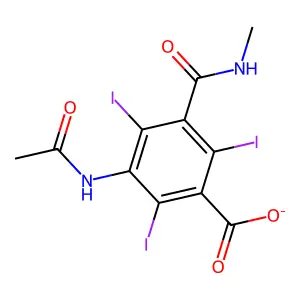 Benzoic acid, 3-(acetylamino)-2,4,6-triiodo-5-((methylamino)carbonyl)-, ion(1-) structure