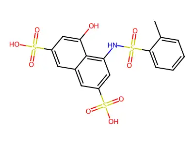 4-Hydroxy-5-(((methylphenyl)sulphonyl)amino)naphthalene-2,7-disulphonic acid structure
