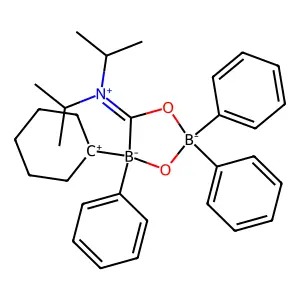 (4-cyclohexyl-2,2,4-triphenyl-1,3-dioxa-2,4-diboranuidacyclopent-5-ylidene)-di(propan-2-yl)azanium structure