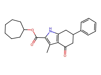 cycloheptyl 3-methyl-4-oxo-6-phenyl-4,5,6,7-tetrahydro-1H-indole-2-carboxylate structure