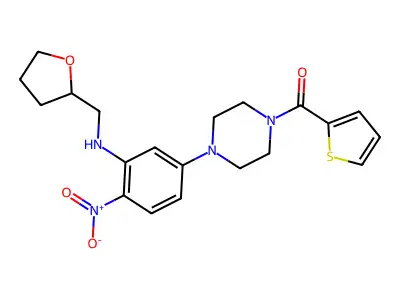 [4-[4-nitro-3-(oxolan-2-ylmethylamino)phenyl]piperazin-1-yl]-thiophen-2-ylmethanone structure