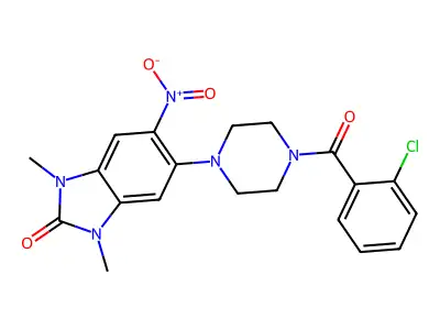 5-[4-(2-Chlorobenzoyl)piperazin-1-yl]-1,3-dimethyl-6-nitrobenzimidazol-2-one structure