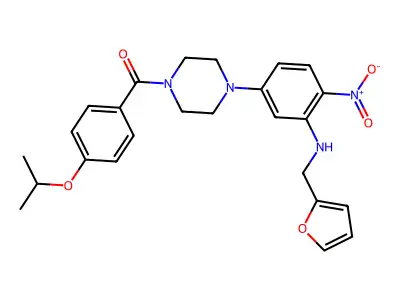[4-[3-(furan-2-ylmethylamino)-4-nitrophenyl]piperazin-1-yl]-(4-propan-2-yloxyphenyl)methanone structure