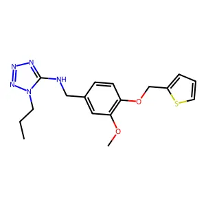 N-[[3-methoxy-4-(thiophen-2-ylmethoxy)phenyl]methyl]-1-propyltetrazol-5-amine structure