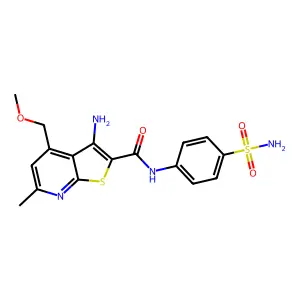 3-amino-4-(methoxymethyl)-6-methyl-N-(4-sulfamoylphenyl)thieno[2,3-b]pyridine-2-carboxamide structure