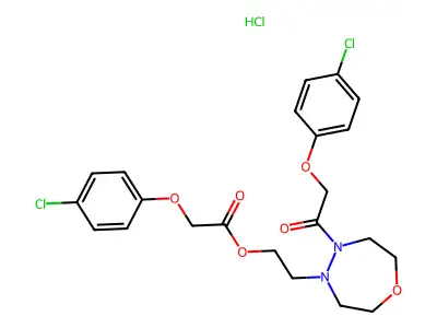 Acetic acid, (4-chlorophenoxy)-, 2-(5-((4-chlorophenoxy)acetyl)tetrahydro-1,4,5-oxadiazepin-4(5H)-yl)ethyl ester, monohydrochloride structure