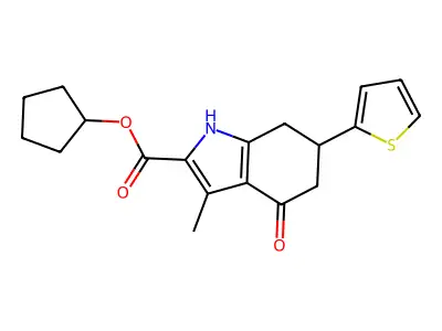 cyclopentyl 3-methyl-4-oxo-6-(thiophen-2-yl)-4,5,6,7-tetrahydro-1H-indole-2-carboxylate structure