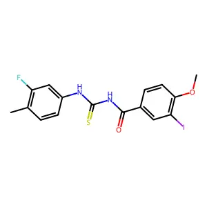N-[(3-fluoro-4-methylphenyl)carbamothioyl]-3-iodo-4-methoxybenzamide structure