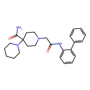 1-{[N-(2-phenylphenyl)carbamoyl]methyl}-4-piperidylpiperidine-4-carboxamide structure