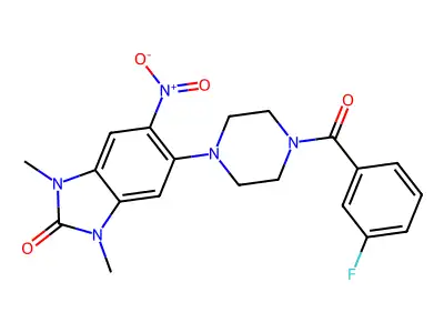 5-[4-(3-Fluorobenzoyl)piperazin-1-yl]-1,3-dimethyl-6-nitrobenzimidazol-2-one structure