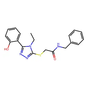 N-benzyl-2-((4-ethyl-5-(2-hydroxyphenyl)-4H-1,2,4-triazol-3-yl)thio)acetamide structure