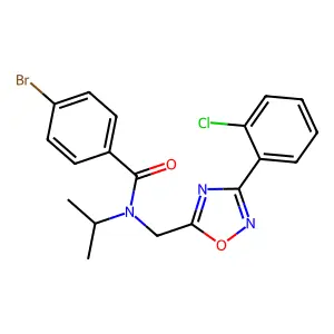 4-bromo-N-[[3-(2-chlorophenyl)-1,2,4-oxadiazol-5-yl]methyl]-N-propan-2-ylbenzamide structure
