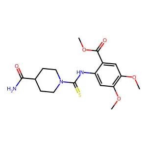 methyl 2-({[4-(aminocarbonyl)-1-piperidinyl]carbonothioyl}amino)-4,5-dimethoxybenzoate structure