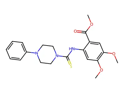 Methyl 4,5-dimethoxy-2-{[(4-phenylpiperazinyl)thioxomethyl]amino}benzoate structure
