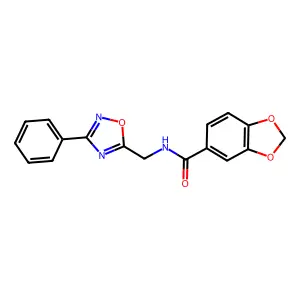 N-[(3-phenyl-1,2,4-oxadiazol-5-yl)methyl]-1,3-benzodioxole-5-carboxamide structure