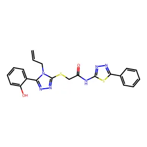 2-((4-allyl-5-(2-hydroxyphenyl)-4H-1,2,4-triazol-3-yl)thio)-N-(5-phenyl-1,3,4-thiadiazol-2-yl)acetamide structure