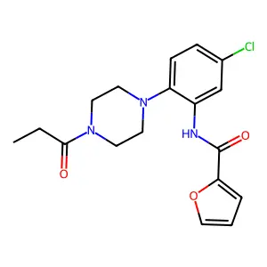 N-[5-chloro-2-(4-propanoylpiperazin-1-yl)phenyl]furan-2-carboxamide structure